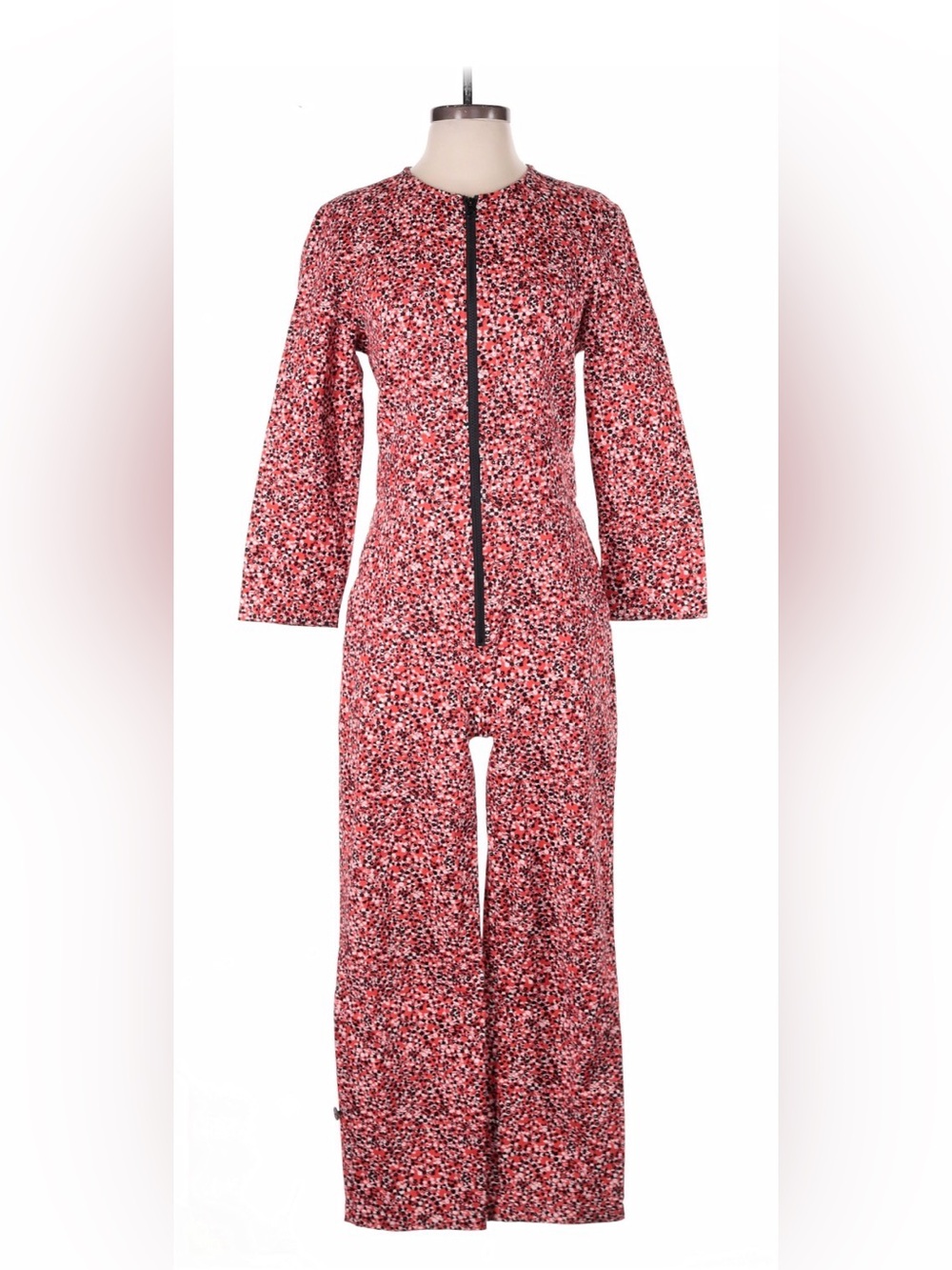 Rebecca Minkoff Red Printed Long-Sleeve Jumpsuit with Center Zip Sz. XXS